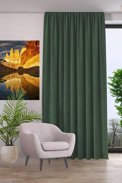 GOCCIA HOME Kadife Dokulu Fon Perde Pilesiz Tek Kanat Yeşil