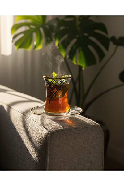 Zaytoon Cay Seti, 6’lı Çay Bardağı Seti Filistin Kefiyesi Nakışlı