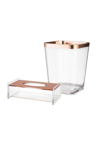ABAREEK Abarik Al Safa Trash Can and Tissue Box Set Made of Acrylic with Gold Decoration for a Stylish and M