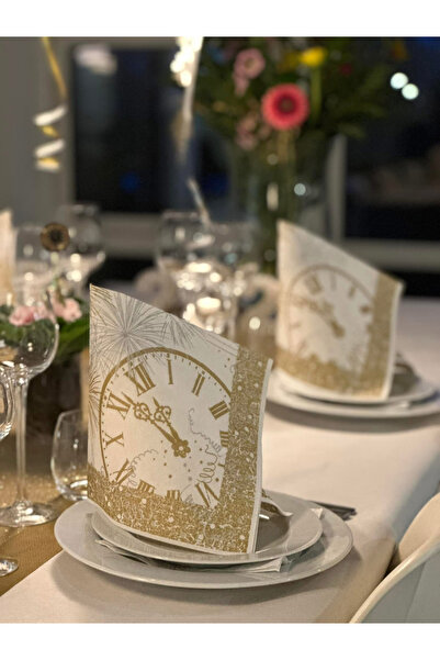 Mank Χαρτοπετσέτες Linclass για την παραμονή Πρωτοχρονιάς/Πρωτοχρονιά - 12 η ώρα (χρυσή) / 40 x 40 εκ. / 50 τεμ.