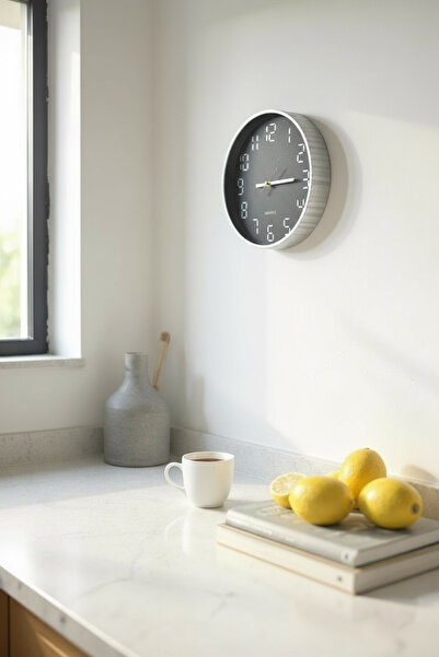 Revello GÜMÜŞ SİYAH MODERN DUVAR SAATİ 30X30 CM ŞIK TASARIM  DİJİTAL RAKAM