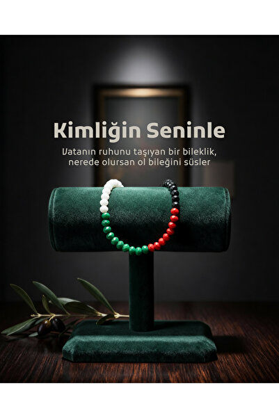 Zaytoon Filistin Bayrak Tasarımlı Kristal Taşlarlı El Yapımı Bileklik A300054