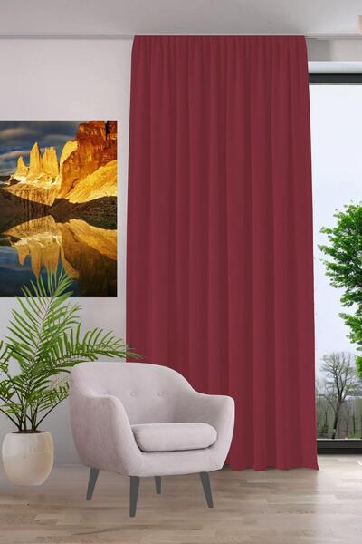 GOCCIA HOME Kadife Dokulu Fon Perde Pilesiz Tek Kanat Bordo