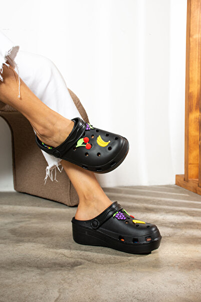 Nstil Μαύρα σανδάλια με ψηλή σόλα μασάζ για γυναίκες - πόρπη, Sabo, γιατρός, νοσοκόμα, παντόφλες σεφ 251