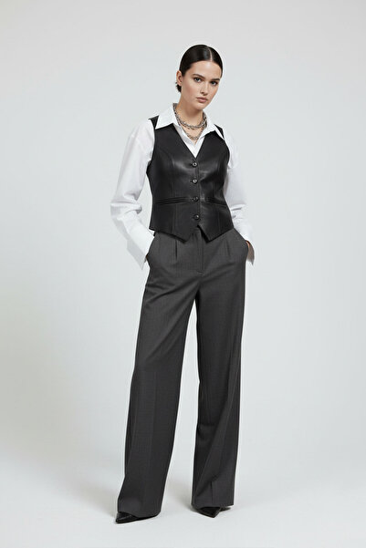 Deriderim Genuine Leather Black Women's Vest