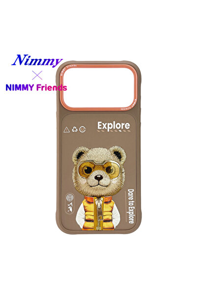Nimmy iPhone 17 Pro Max Uyumlu 3D Gözlük Bear Ayıcık Detaylı Nakış İşlemeli K...