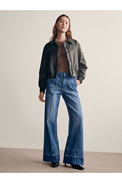 GAP Kadın Mavi High Rise Stride Seamed Wide-Leg Jean Pantolon