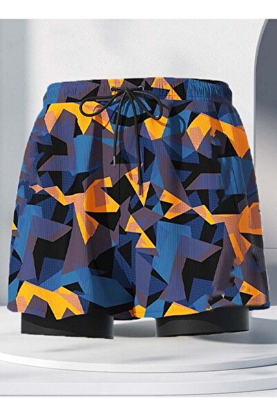 fun zone Men's Swimming Trunks with Compression Liner, Double Layer Quick Dry Beach Shorts with Adjust