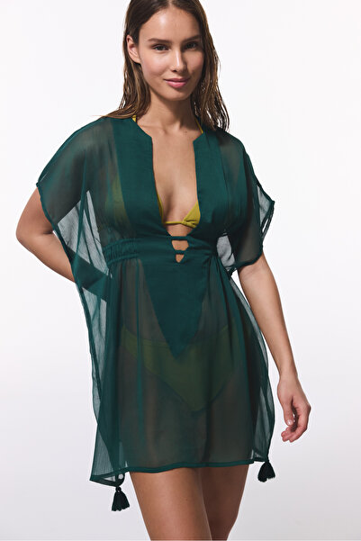 Penti Dark Green Basic Chiffon V-Neck Mini Kaftan