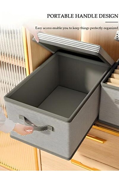 DOMEET 3 Pcs Closet Storage Box with Lid, Stackable Wardrobe Clothes Organizer, Foldable (18L)