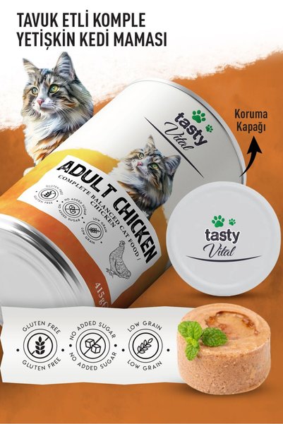 TASTY VİTAL Tavuklu Yetişkin Kedi Konservesi Pate Ve Yumuşak Formda 415 gr