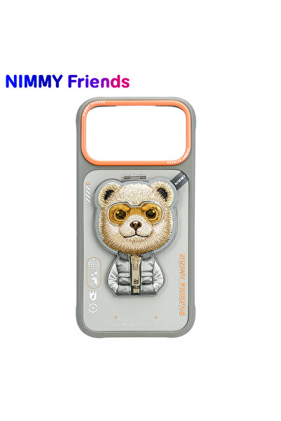 Nimmy iPhone 17 Pro Uyumlu MagSafe Stant Özellikli 3D Gözlük Fermuar Bear Det...