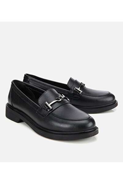 Hotiç Kadın Deri Siyah Tokalı Klasik Loafer
