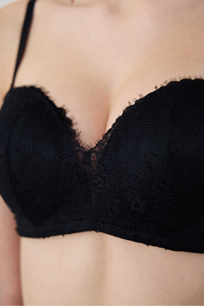 Penti Push Up Lace Dantel Siyah Straplez Sütyen