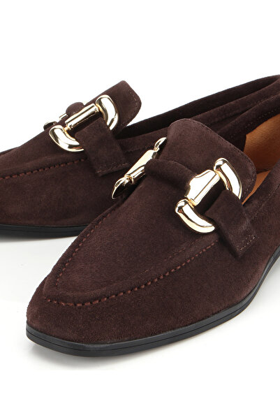 Hotiç Kadın Süet Deri Kahverengi Tokalı Klasik Loafer
