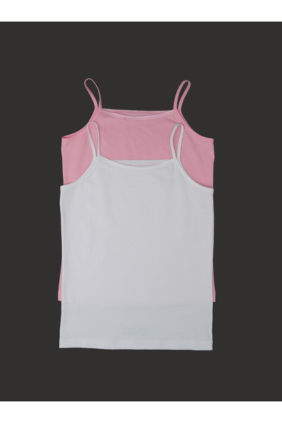 Blackspade Girl's Pink White 2 Pack Thin Strap Lace Undershirt