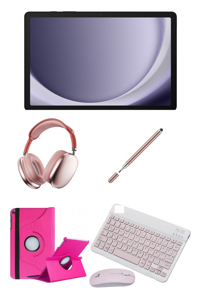 Samsung Galaxy Tab A9+ 11''İNCH (PLUS) 6/128GB TABLET+GOLD KALEM+PEMBE KILIF+PEMBE KLAVYE+KULAKLIK Uyumlu