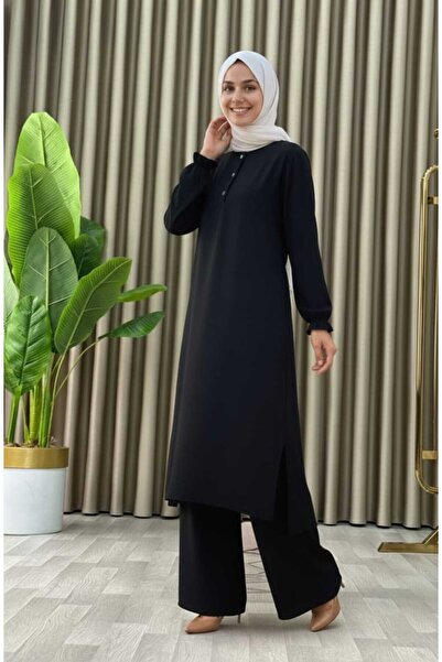 MİSMOLY طقم ملابس محتشمة مكون من قطعتين: تونيك طويل وبنطلون واسع الساق باللون...