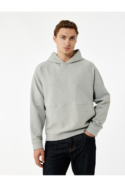 Koton Kangaroo Pocket Hooded Long Sleeve Hoodie with Rubber Detail