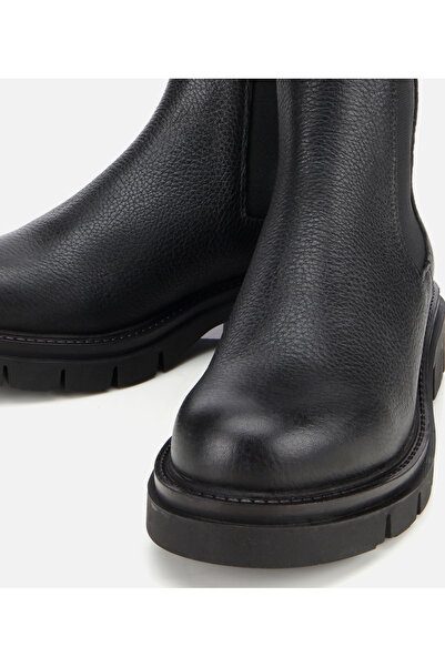 Hotiç Kadın Deri Siyah Lastik Detaylı Düz Bot