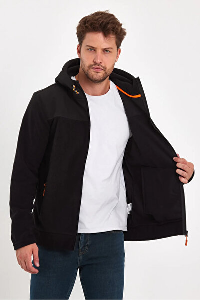 Rodi Jeans Men's Front Back Garnished Zippered Hooded Fleece Cardigan Sweatshirt