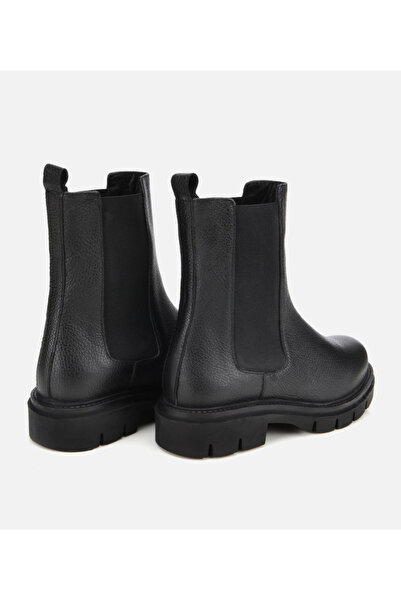 Hotiç Kadın Deri Siyah Lastik Detaylı Düz Bot