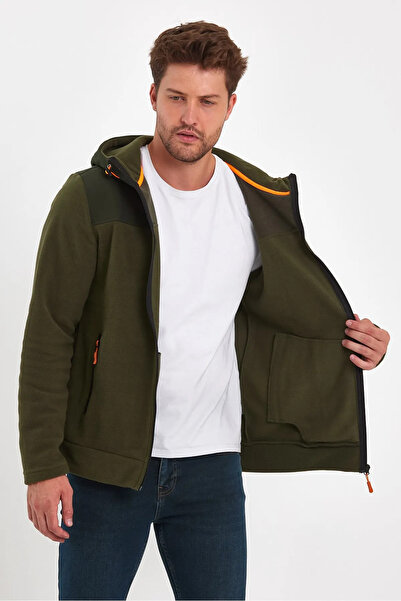 Rodi Jeans Men's Front Back Garnished Zippered Hooded Fleece Cardigan Sweatshirt