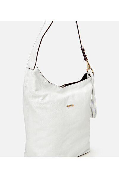 Hotiç Women's Leather White Asymmetric Soft Textured Shoulder Bag