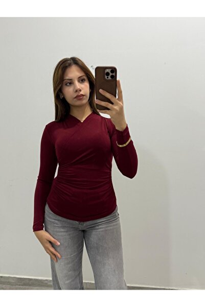 LONELY WOLF بلوزة نسائية ساندي بياقة مغلقة وحواف مطاطية على الجانبين