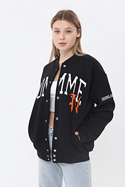 NEWLAKER Unisex Oversize Black Homme Bomber College Jacket