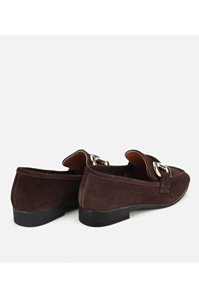 Hotiç Kadın Süet Deri Kahverengi Tokalı Klasik Loafer