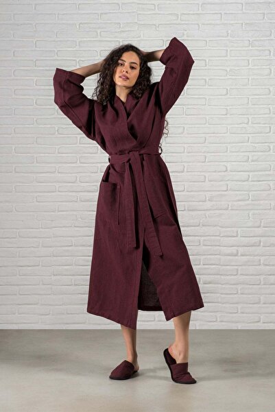 Barine Serenity Випраний льняний кімоно бордовий