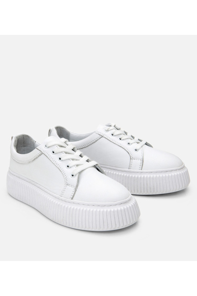 Hotiç Women's Leather White Thick Soled Sports Shoes