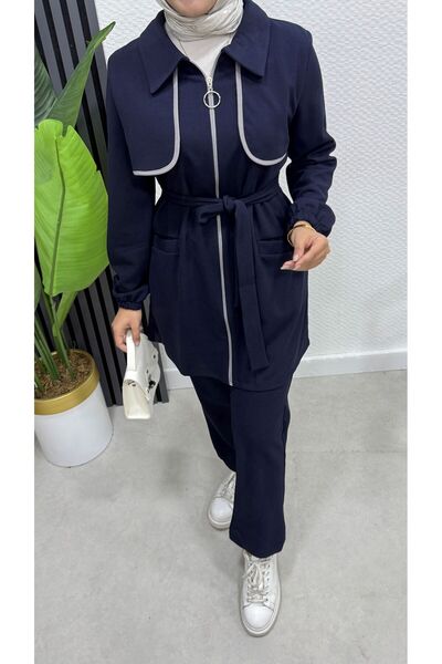 BURCU TESETTÜR بدلة تشيستر بيكيني من قماش سكوبا كريب مع سحاب وحزام خصر - BRC1...