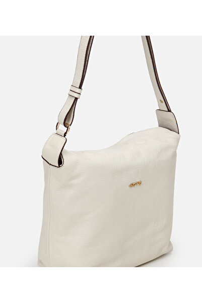 Hotiç Women's Leather Ecru Adjustable Strap Shoulder Bag