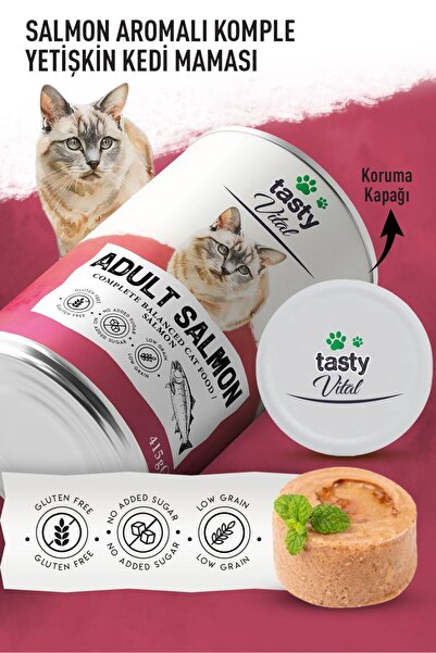 TASTY VİTAL Somonlu Yetişkin Kedi Konservesi Pate Ve Yumuşak Formda 415 gr