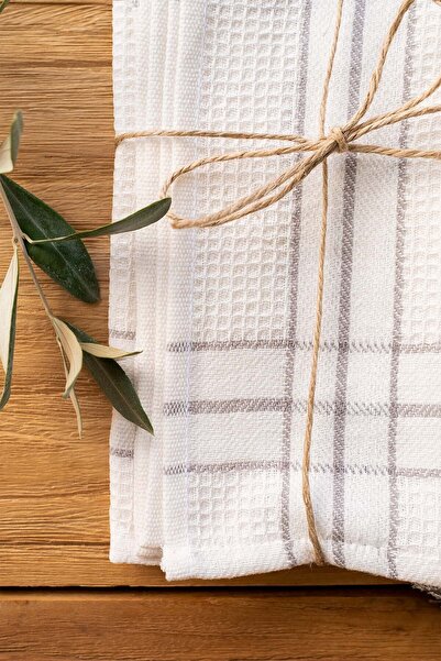 Barine Waffle Mutfak Havlusu Set Off 2 Krem-Gri 50x75