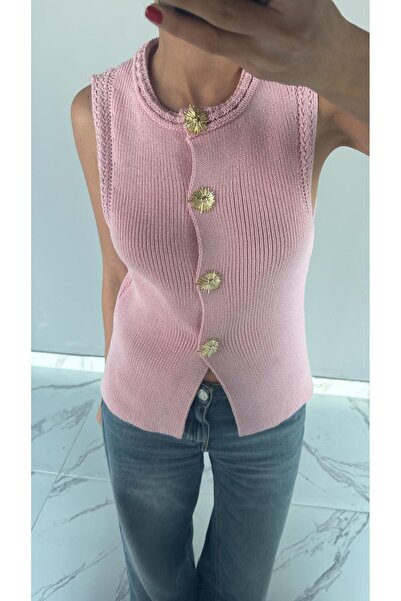 hellen collection Aksesuar Düğmeli Triko Yelek Hırka