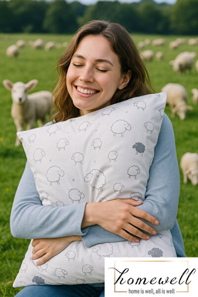 homewell Saf Ingiliz Yünü Hipoalerjenik Ekstra Kılıflı Premium Yün Yastık Kuzu