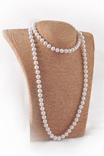 EUROMODA Pembe Uzun Inci Taşlı Incili Kolye