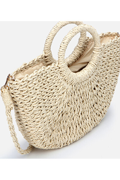 Hotiç Women's Ecru Straw Shoulder Bag