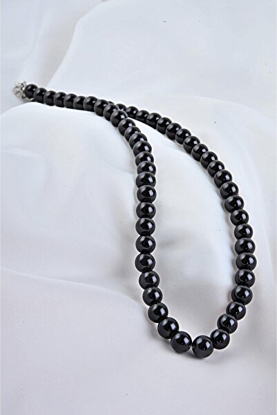 EUROMODA Siyah Renkli Inci Boncuklu Incili Kolye