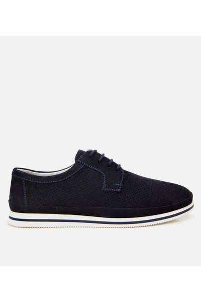 Hotiç حذاء رجالي كاجوال مريح من جلد نوبوك باللون الأزرق الداكن ومثقوب