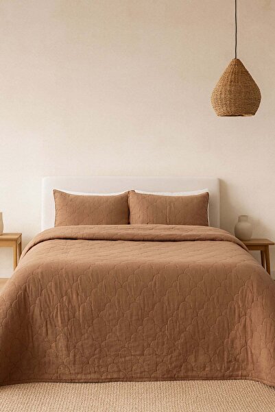 Barine Serenity Keten Kapitone Yatak Örtüsü Takımı Taba 160x220