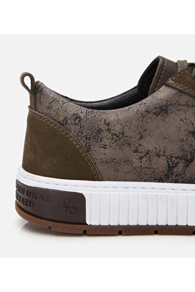 Hotiç Men's Leather Khaki Printed Sports Shoes