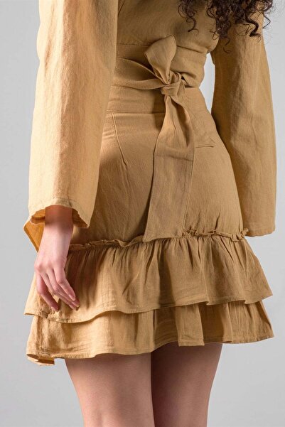 Barine Waves Linen Skirt - Sand Beige Design