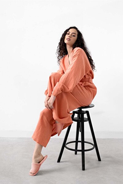 Barine Serenity Keten Kimono Şeftali Rengi