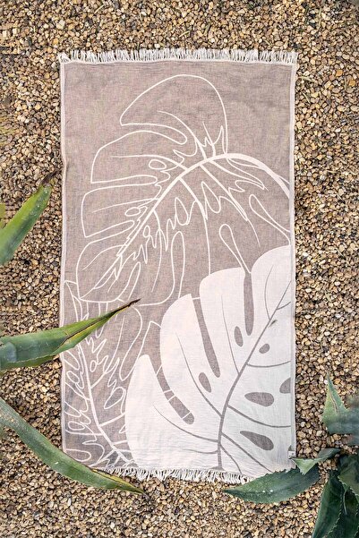 Barine Коричневий бавовняний пештам з візерунком монстера - 90x160