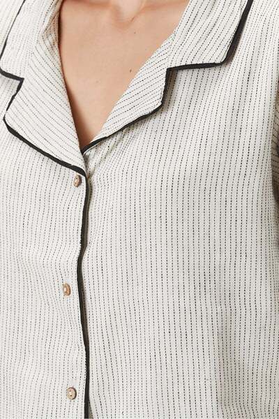 Barine Πιτζάμες Lino Linen Πουκάμισο Υπόλευκο / Μαύρο ριγέ