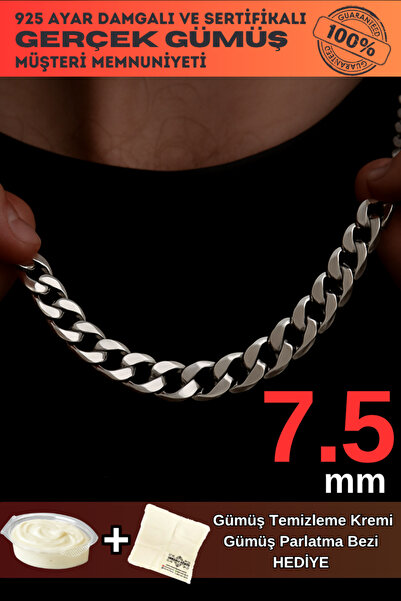 OSMANLI GÜMÜŞ Erkek Gümüş Kolye - 7.5mm Gurmet Model 925 Ayar Gümüş Erkek Kol...